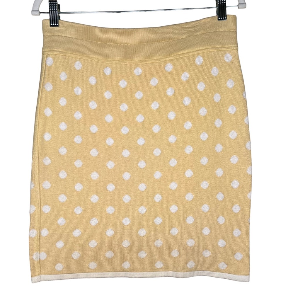 Escada Cotton Knit Buttery Yellow & White Polka Dot Pull On Skirt EU Size 36=S